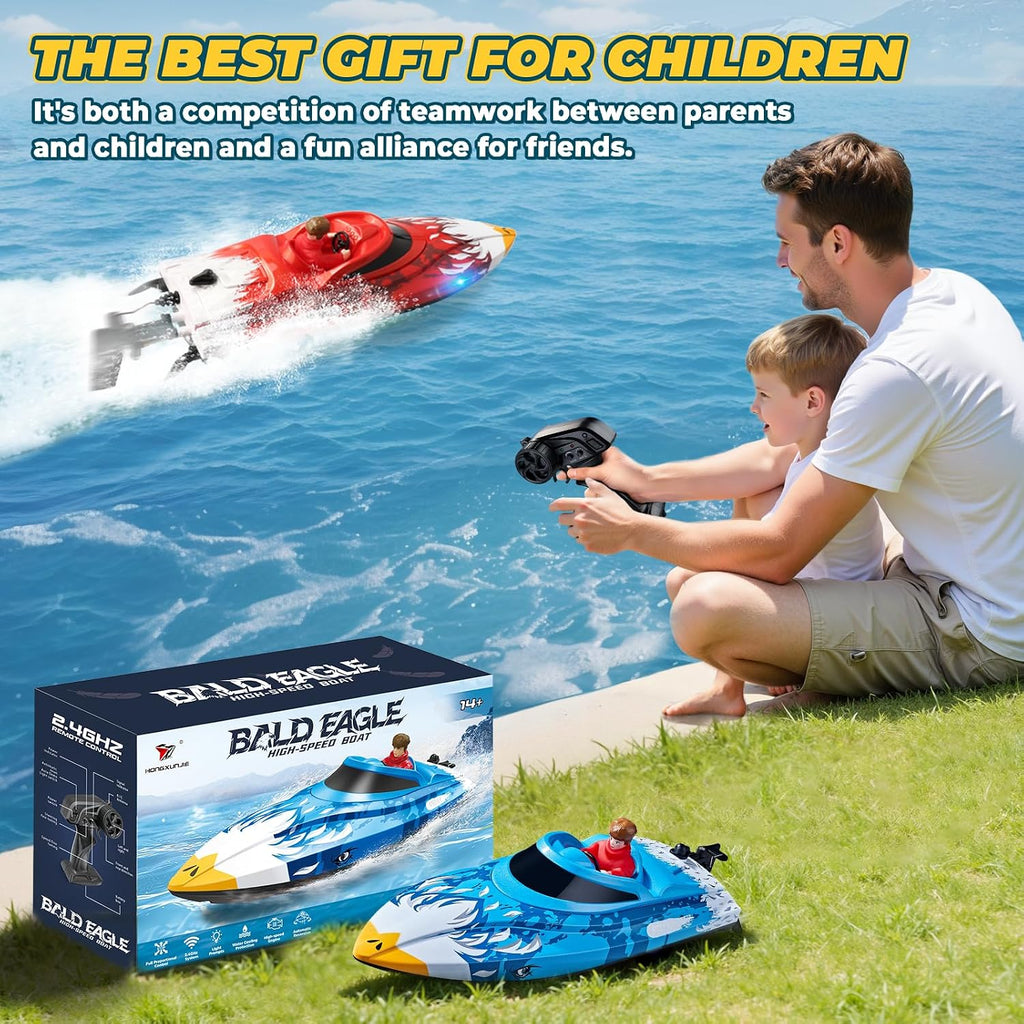 RC Boat, Remote Control Boat for Kids, 25 KPH Fast RC Speed Boat with LED Lights for Pools & Lake, 2.4GHz Racing