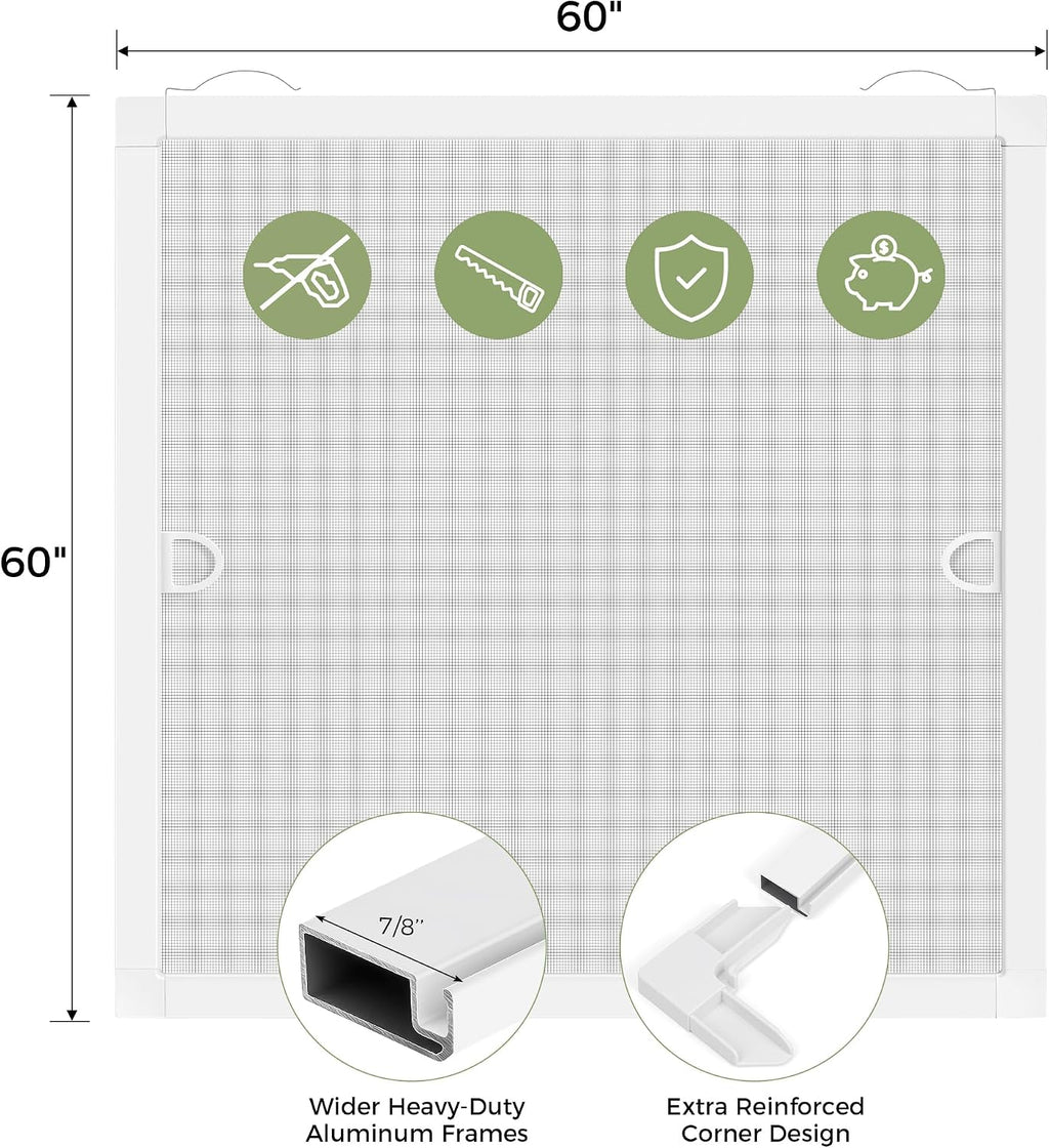 2-Pack Window Screen Frame Kit, Heavy-Duty DIY Window Screen Replacement Kit up to 60" x 60" with Upgraded Aluminum
