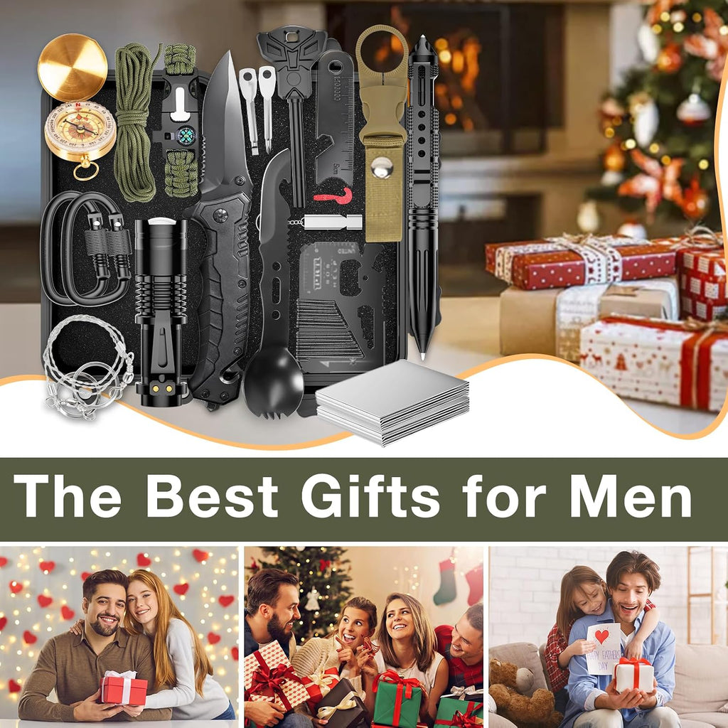 Survival Kits, Hiking and Camping Essentials, Emergency Survival Gear, Gifts for Men, Husband, Teenagers, Cool