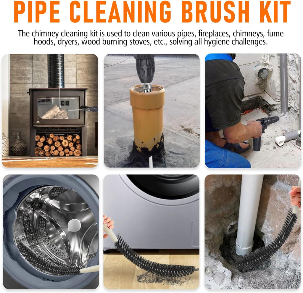 20Feet Chimney Sweep Kit,6 in Brush Head,Dryer Vent Cleaner Kit, Chimney Sweep&Chimney Cleaning Kit, Rotary Chimney