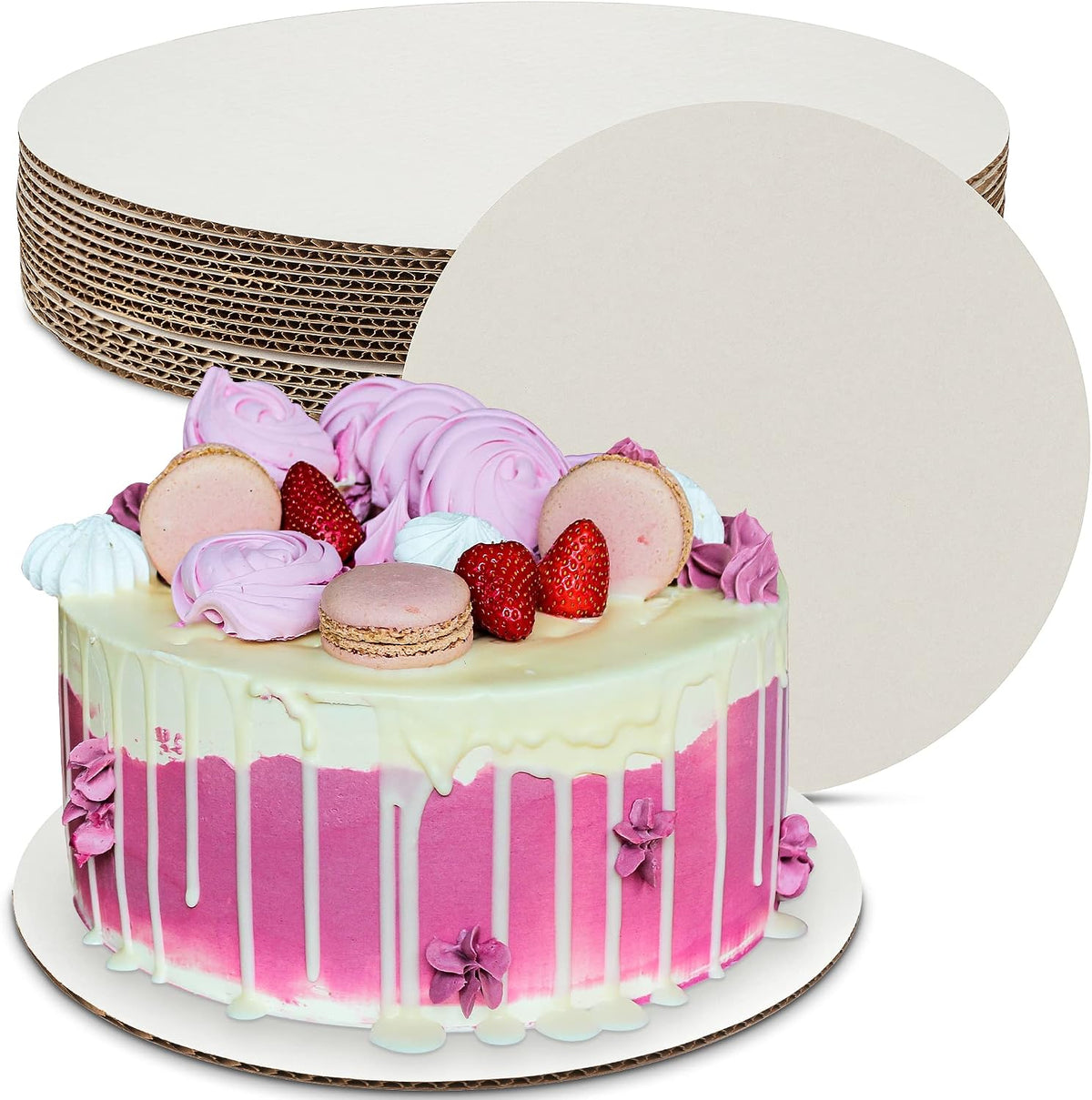 Corrugated White Cardboard Cake Board or Pizza Circle 14 inch - Sturdy Cake Base for Displaying Cakes, Bread and