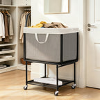 Rolling Laundry Hamper with Lockable Wheels, 29-Gallon (110L) Laundry Cart with Removable Canvas Bag, 2-Tier Clothes