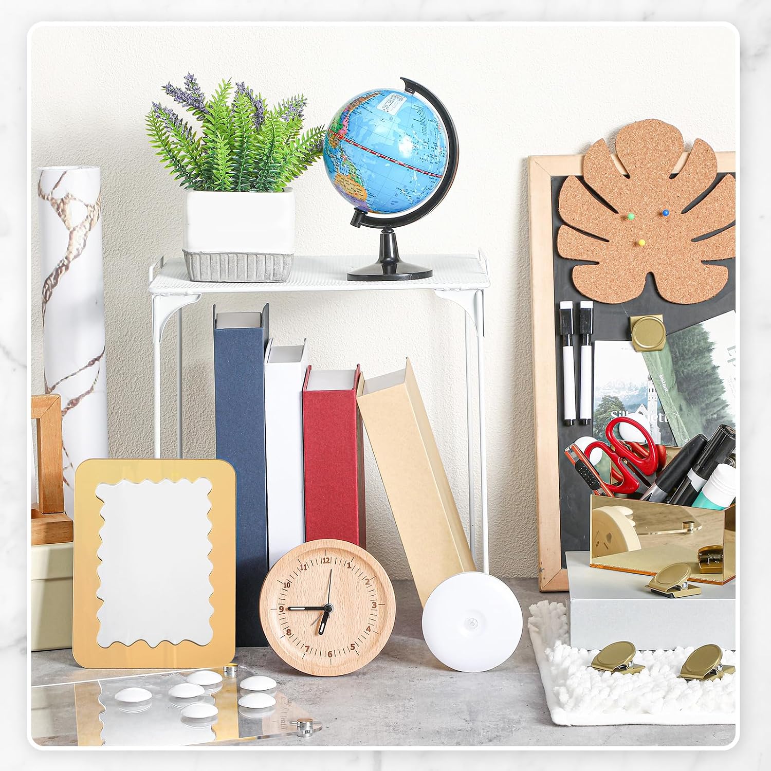 25 Pcs Locker Accessories, Locker Organizer First Day of School Essentials with Shelf, Wallpaper, Mirror, LED
