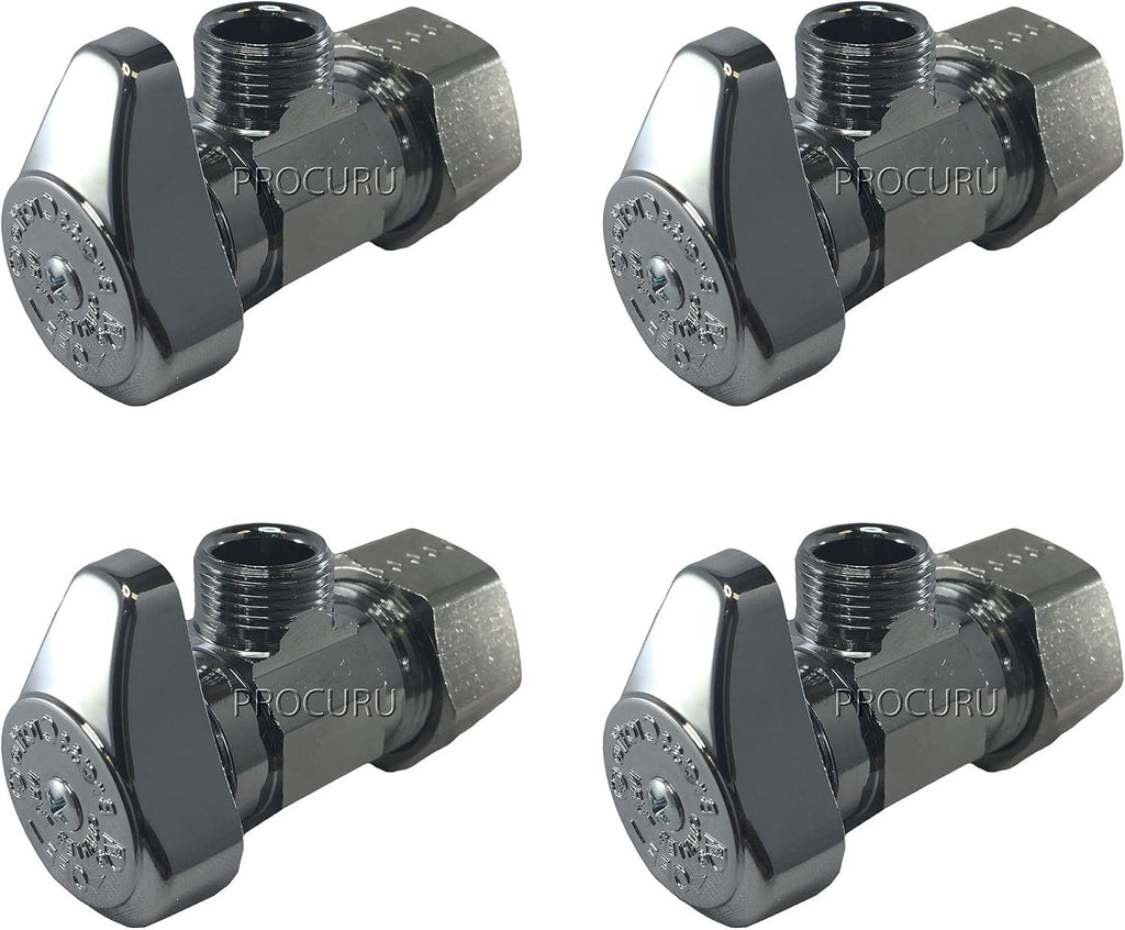 (4-Pack) BrassCraft G2CR19L1X 1/2-in Nominal Comp x 3/8-in OD Outlet Chrome Plated Brass 1/4-Turn Angle Stop Valve