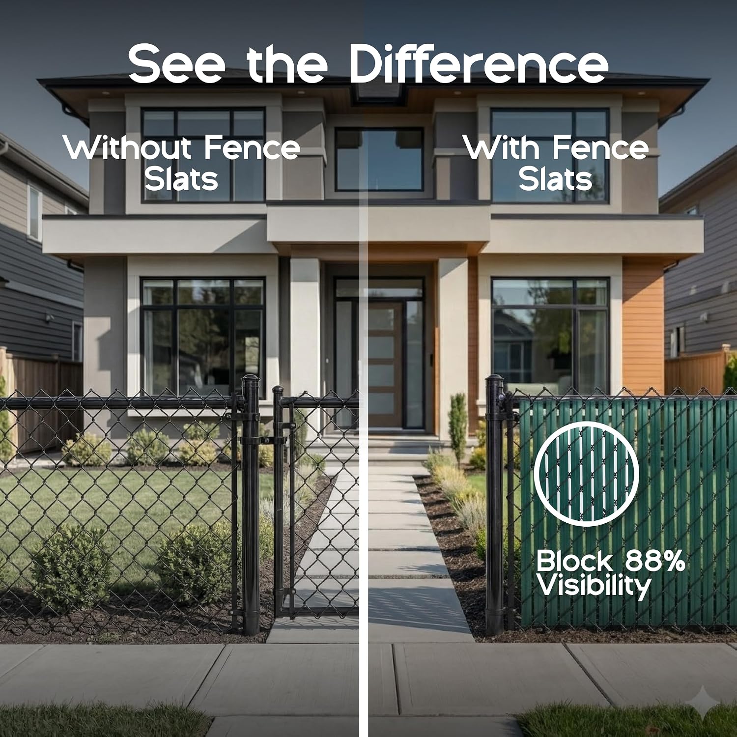 Privacy Fence Slats, Chain-Link Bottom Lock, Green, 6ftx10ft