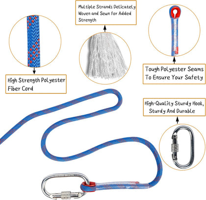 Indoor Outdoor Climbing Rope, 10/12/14mm (32FT/49FT/65FT/98FT) Static Rock Climbing Rope for Escape Rope, Ice