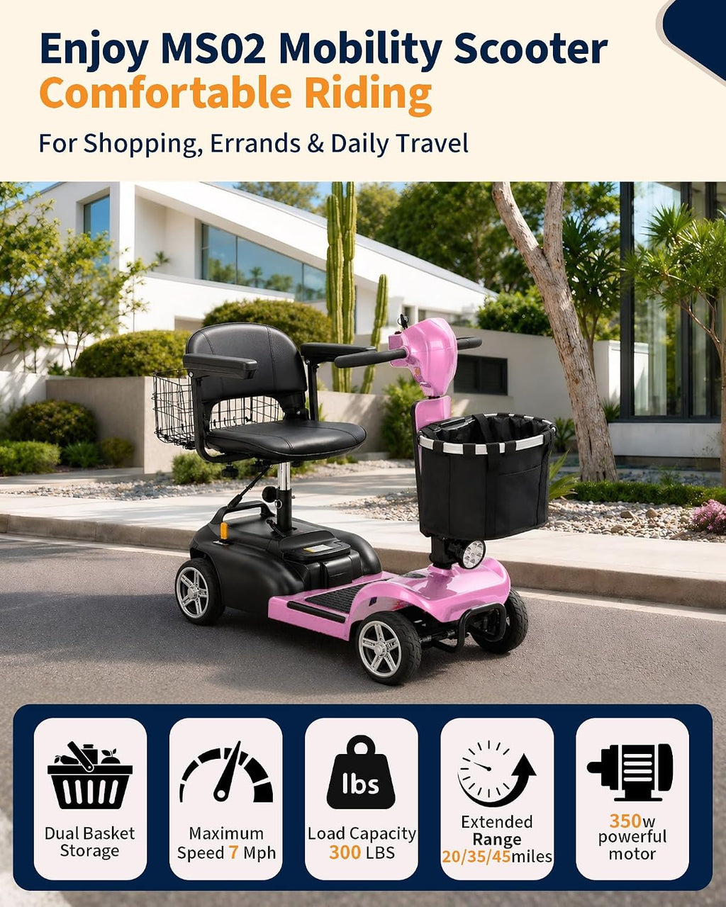 Mobility Scooter for Seniors & Adults, 4 Wheel Foldable Scooter
