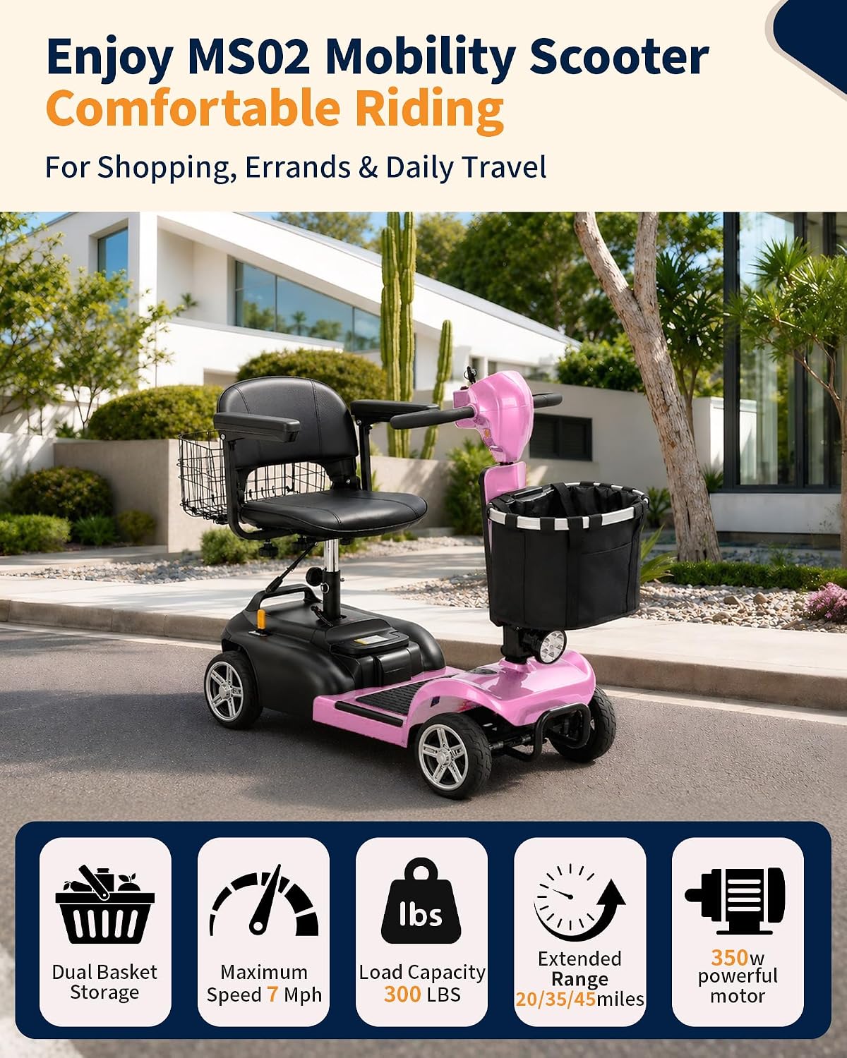 Mobility Scooter for Seniors & Adults, 4 Wheel Foldable Scooter