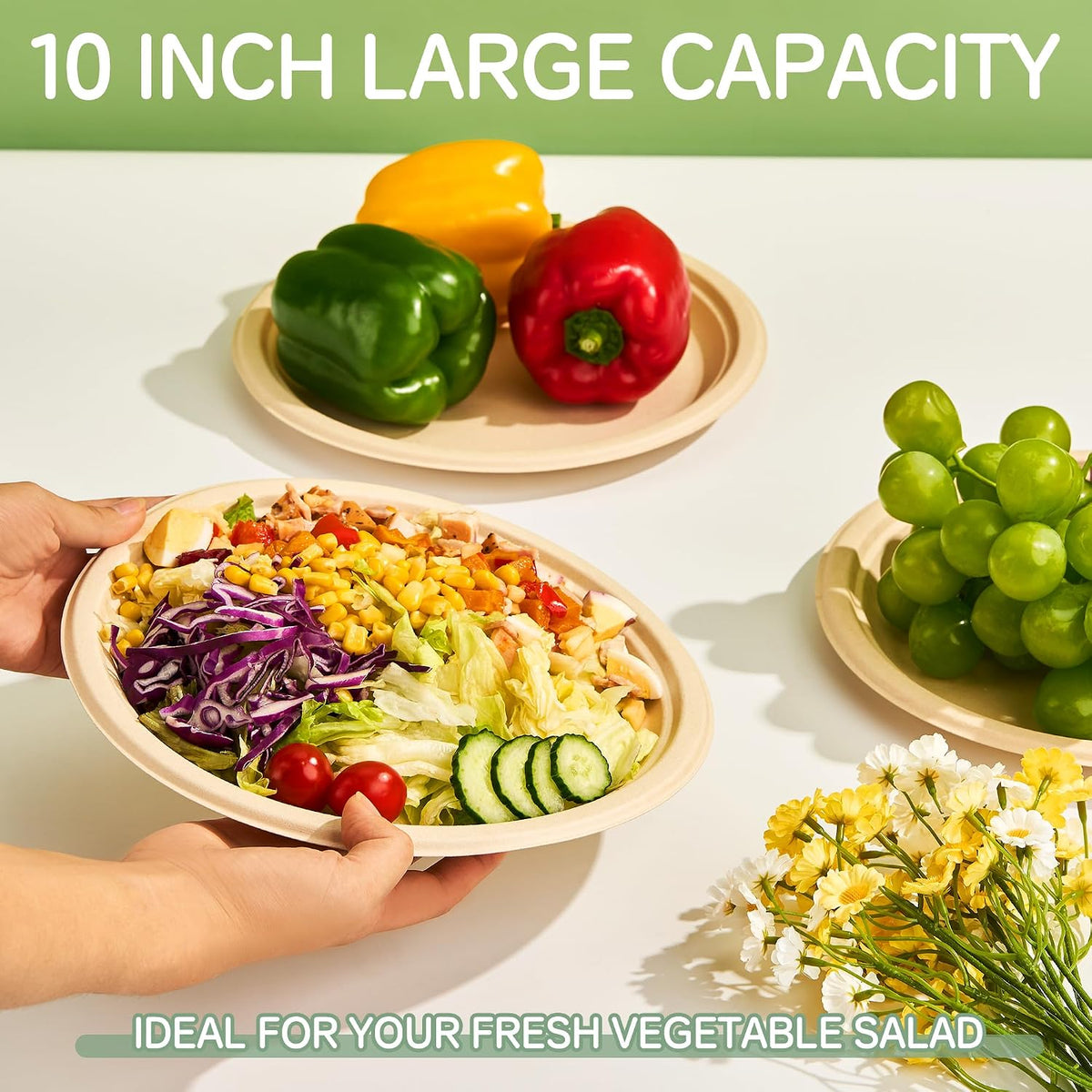 10 Inch [125 Pack] Compostable Paper Plates