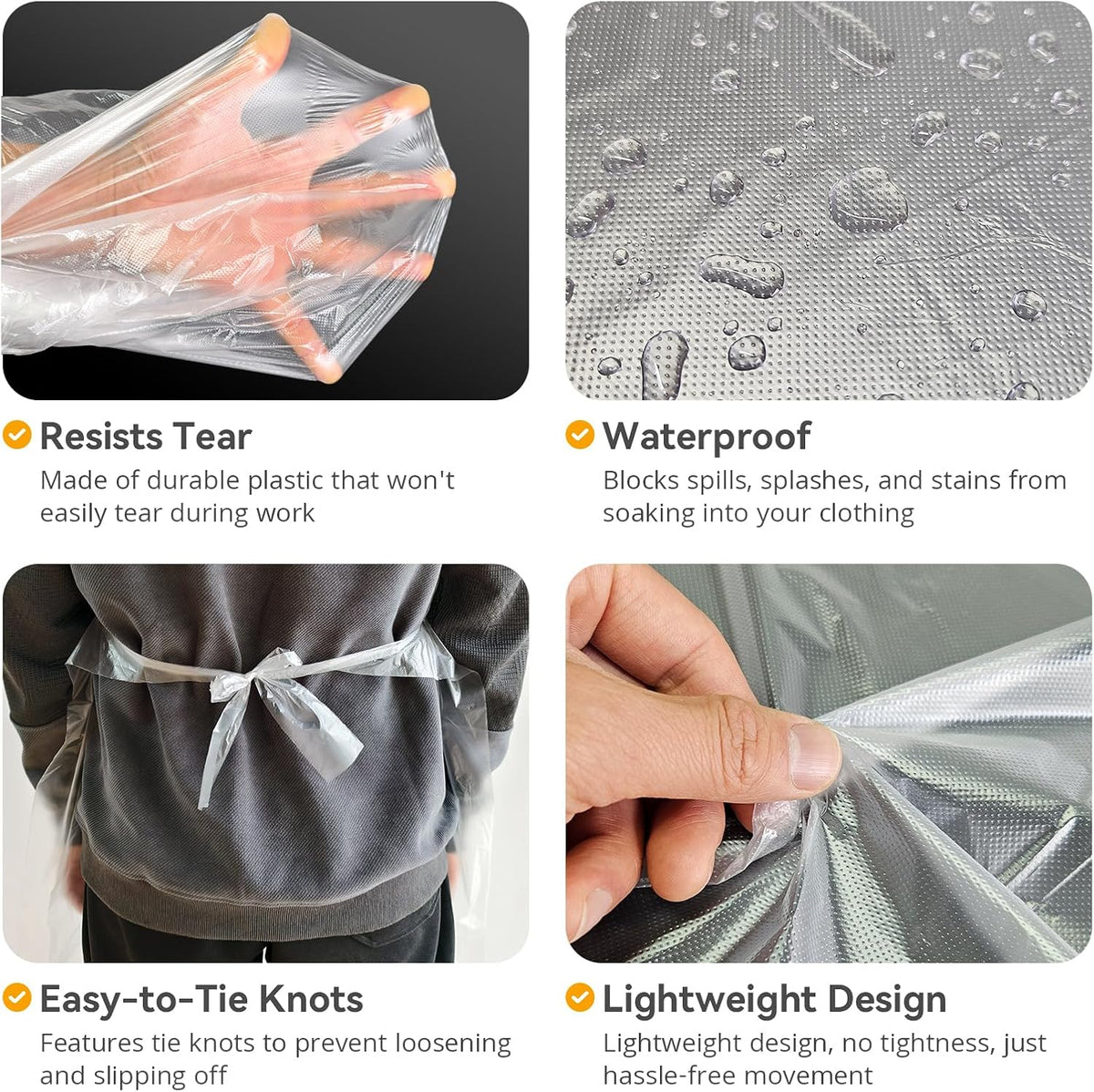 Disposable Aprons, 28" x 55", 100 Count, Clear