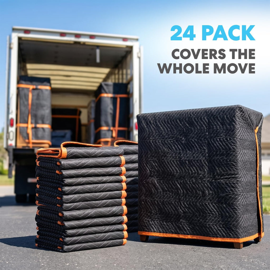 Heavy Duty Padded Moving Blankets 72" x 40" – 24 Pack – Packing Blankets, Furniture Covers for Moving