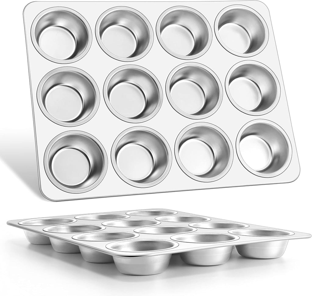 Muffin Pan 12-Cup, 2-Pack Stainless Steel Cupcake Pan for Oven