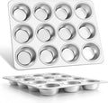 Muffin Pan 12-Cup, 2-Pack Stainless Steel Cupcake Pan for Oven