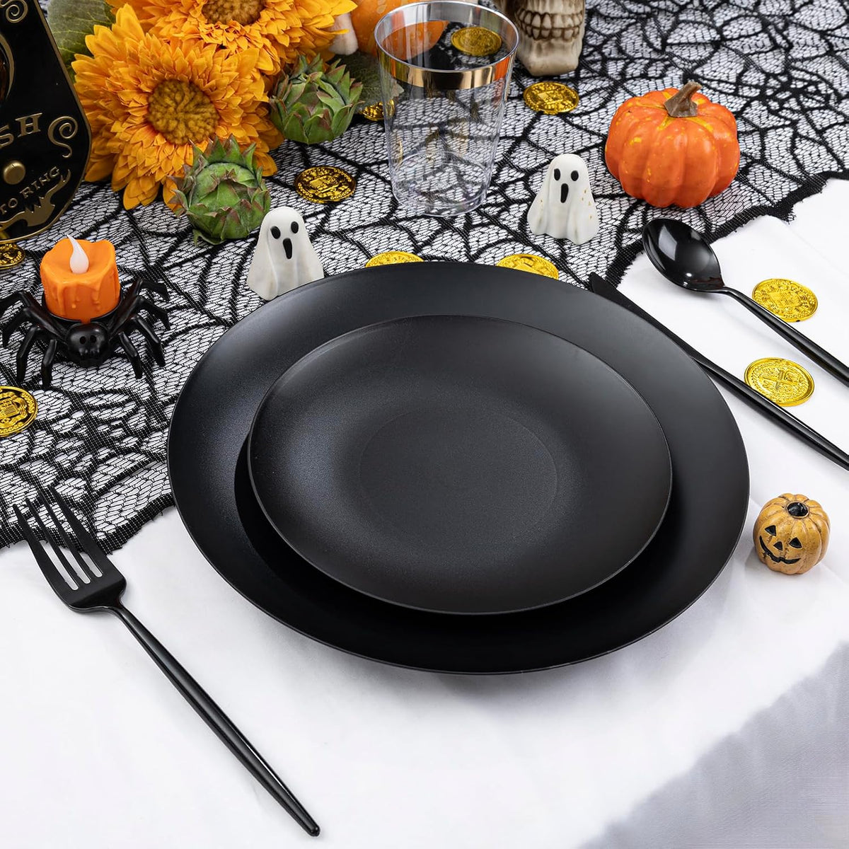 150pcs Frosted Black Plastic Plates Plastic Plate for Wedding