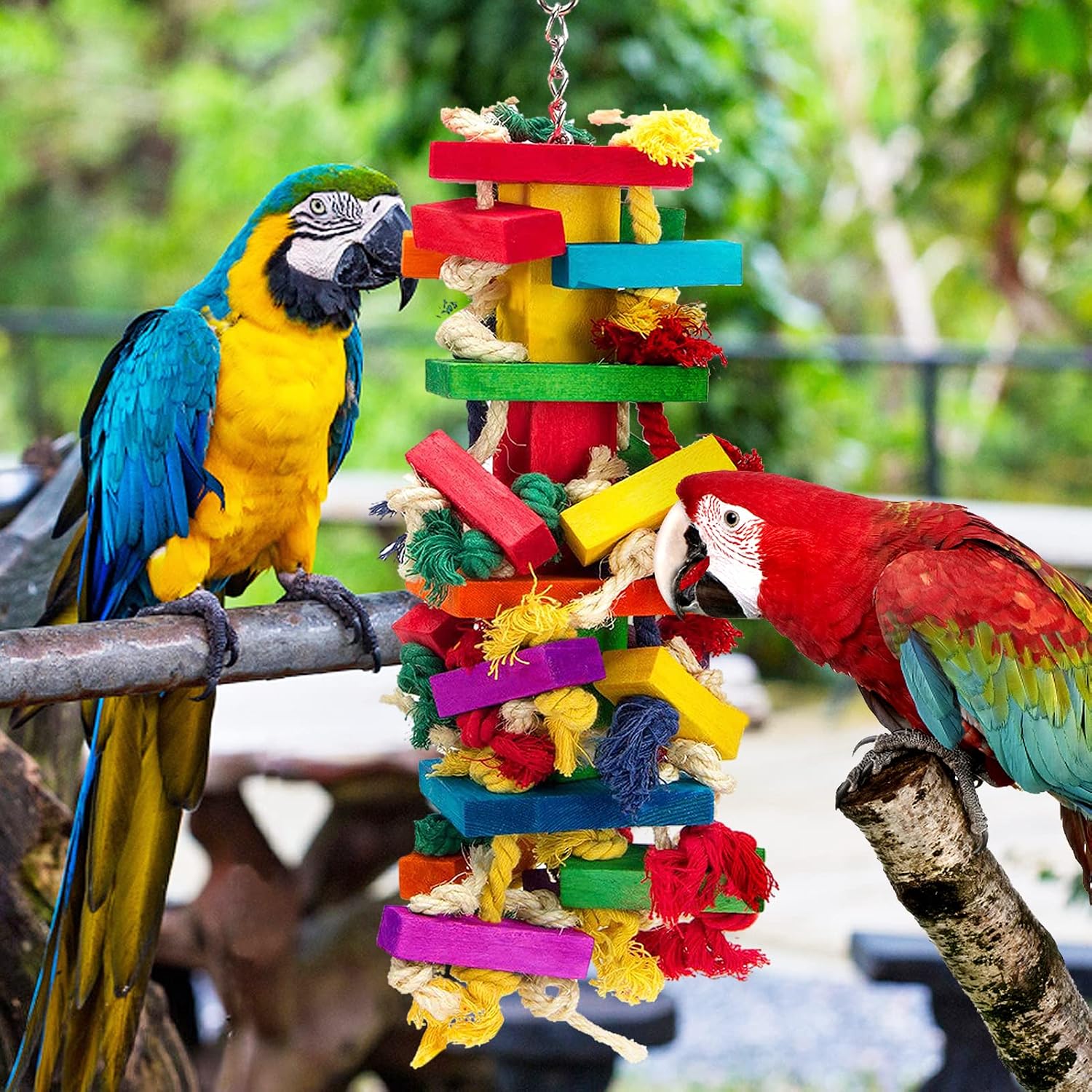 Extra Large Natural Wood Bird Toys for Macaws, African Grey, Amazon Parrots | MEWTOGO, Fun to Climb on, to Swing on