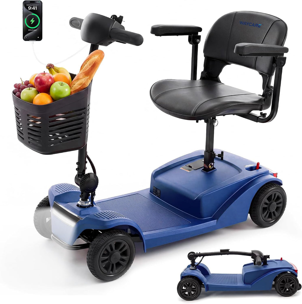 Mobility Scooter for Adults & Seniors, 330 lb, 15-Mile Range, Blue
