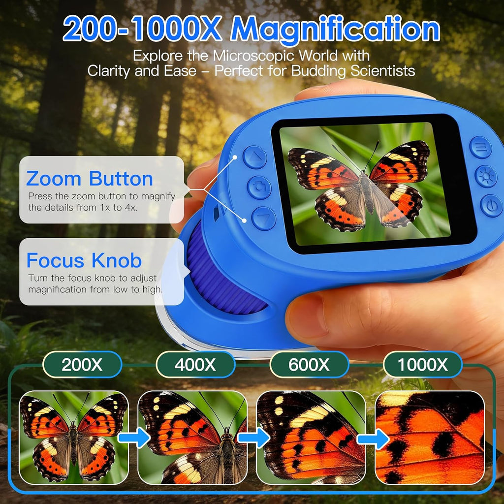 4K 1000X Handheld Digital Microscope for Kids with 2.0" IPS Screen(Blue) | 200-1000X Magnification, STEM Toys