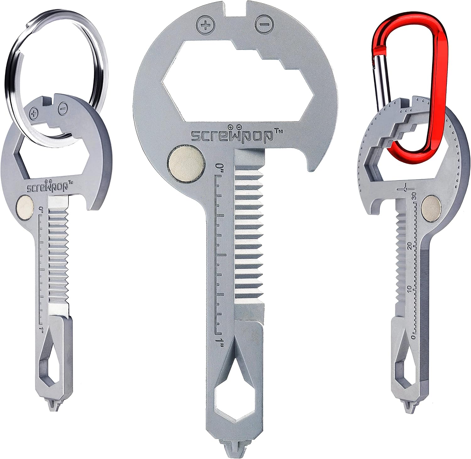 Toolkey 15-in-1 Multi-Tool Ultra Thin Lightweight for Keychain and Carabiner Stainless Steel Silver