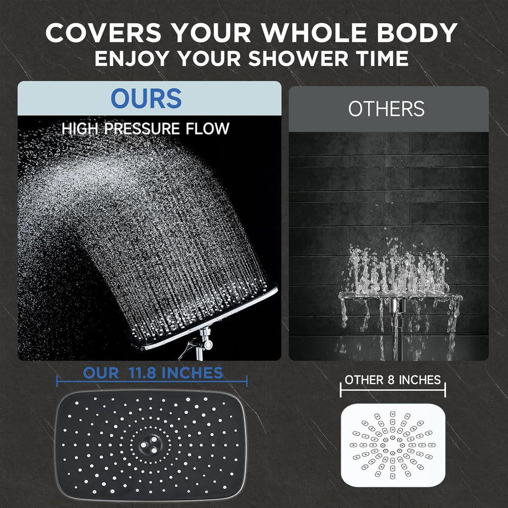 11.8" High Pressure Shower Head with Handheld, Metal Core Fittings | Handheld Shower Heads with Multi Spray Modes