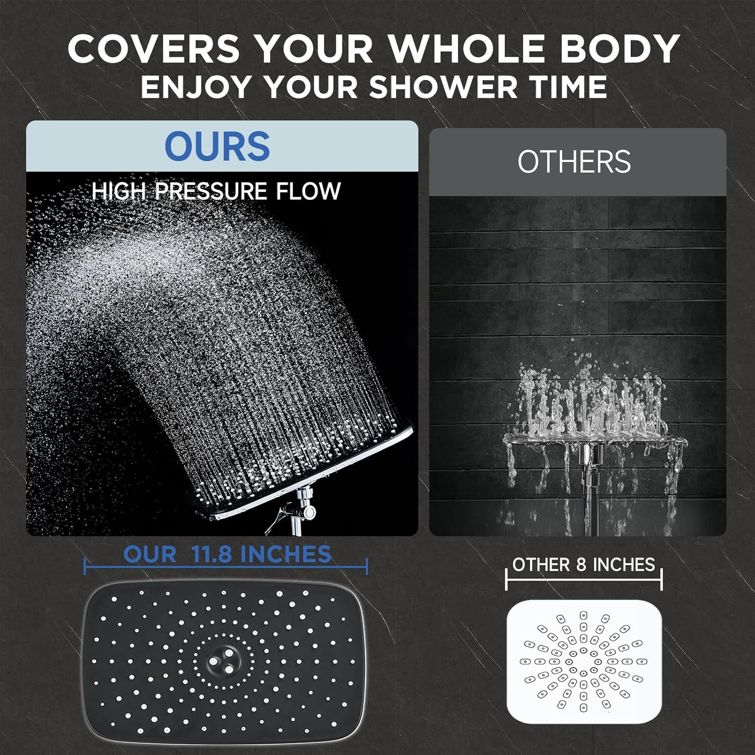11.8" High Pressure Shower Head with Handheld, Metal Core Fittings | Handheld Shower Heads with Multi Spray Modes