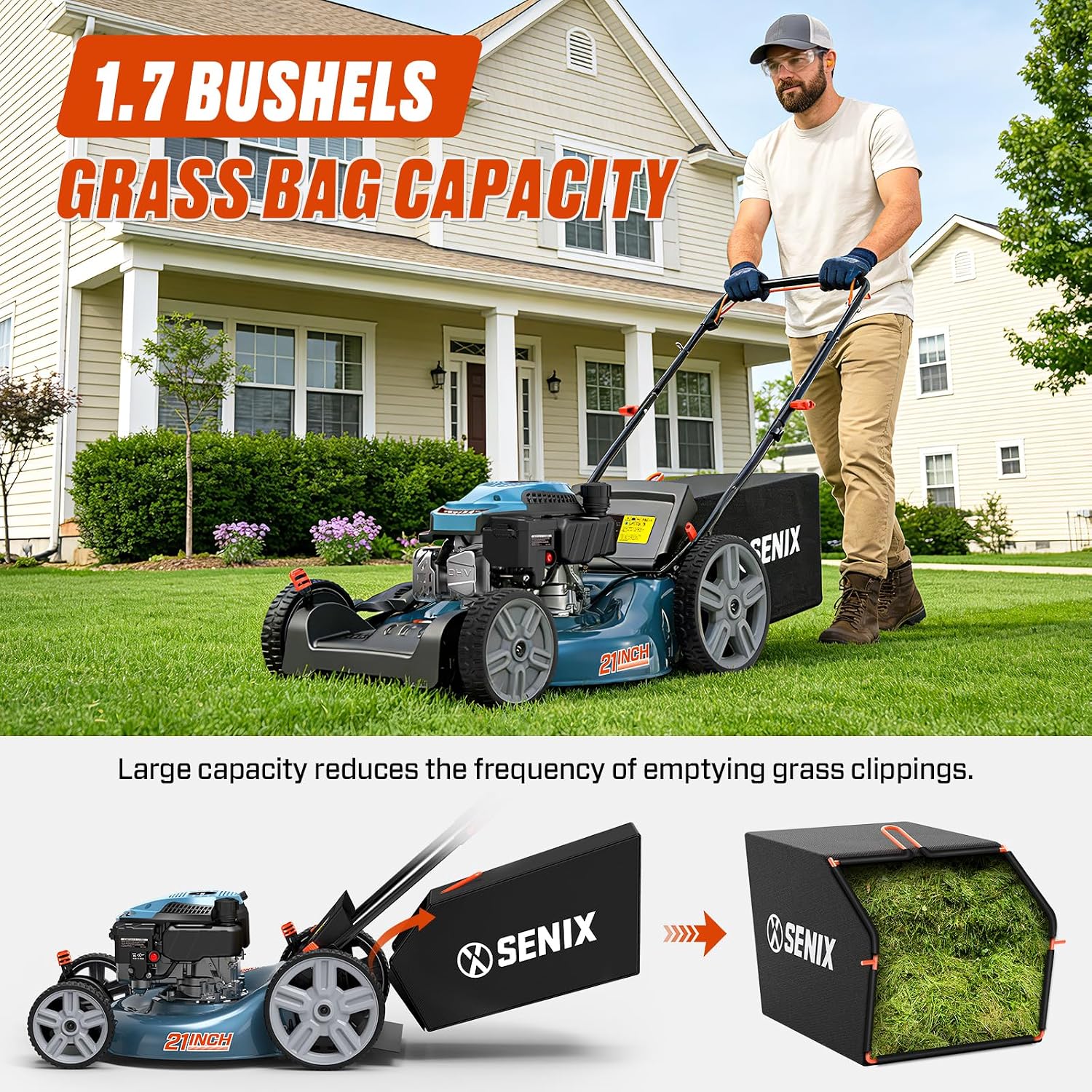 21'' Self Propelled Gas Lawn Mower 170 cc 3-in-1, 6-Position Cutting