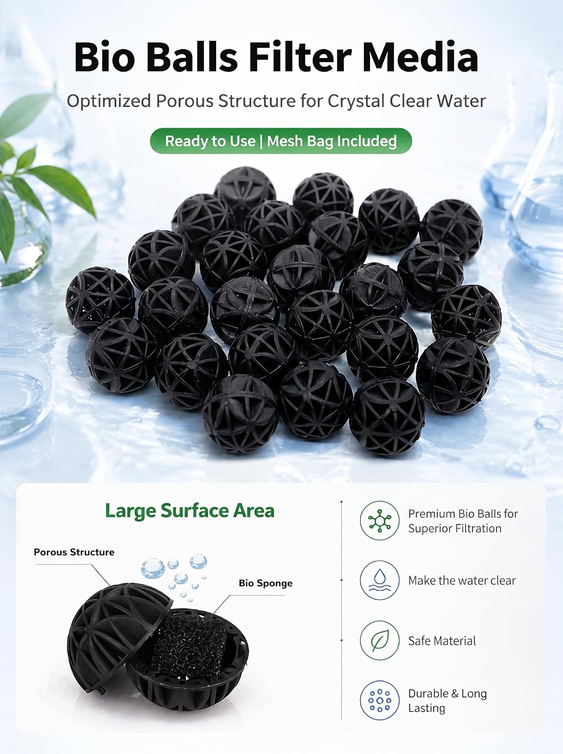 100 PCS 1-Inch (26mm) Bio Filter Balls for Aquarium Pond, Fish Tank Bio Filter Media for Freshwater & Saltwater