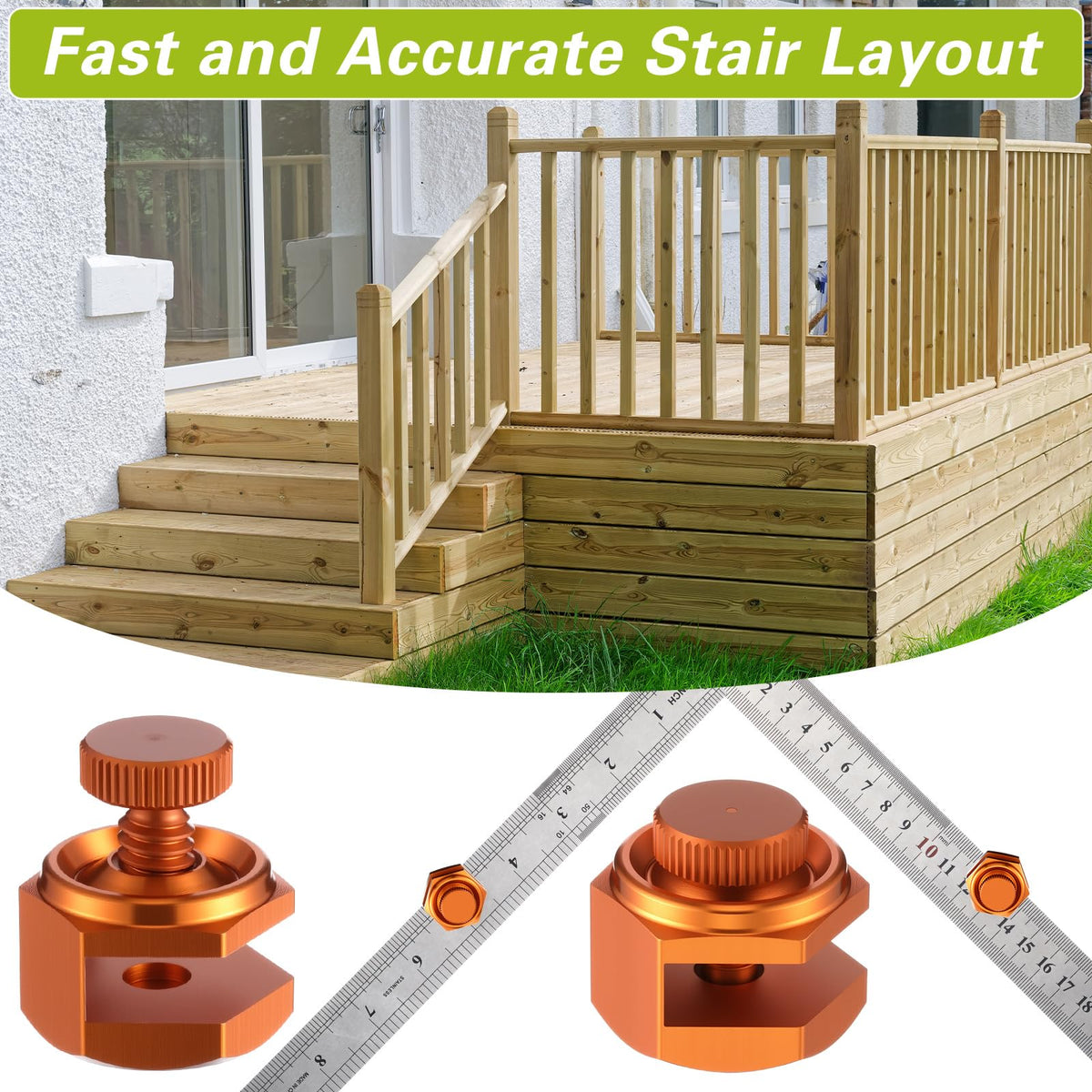 Ceoighe 4 Pack Stair Gauge Set, Layout Tool for Framing Square, Orange