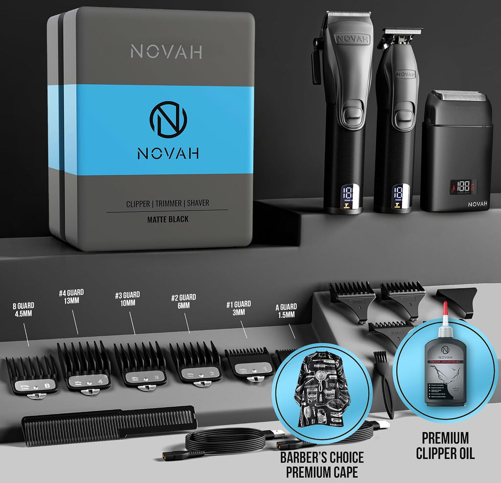 Novah Professional Barber Clippers and Trimmer Set - Foil Shaver Professional Hair Clippers for Men, Mens Cordless