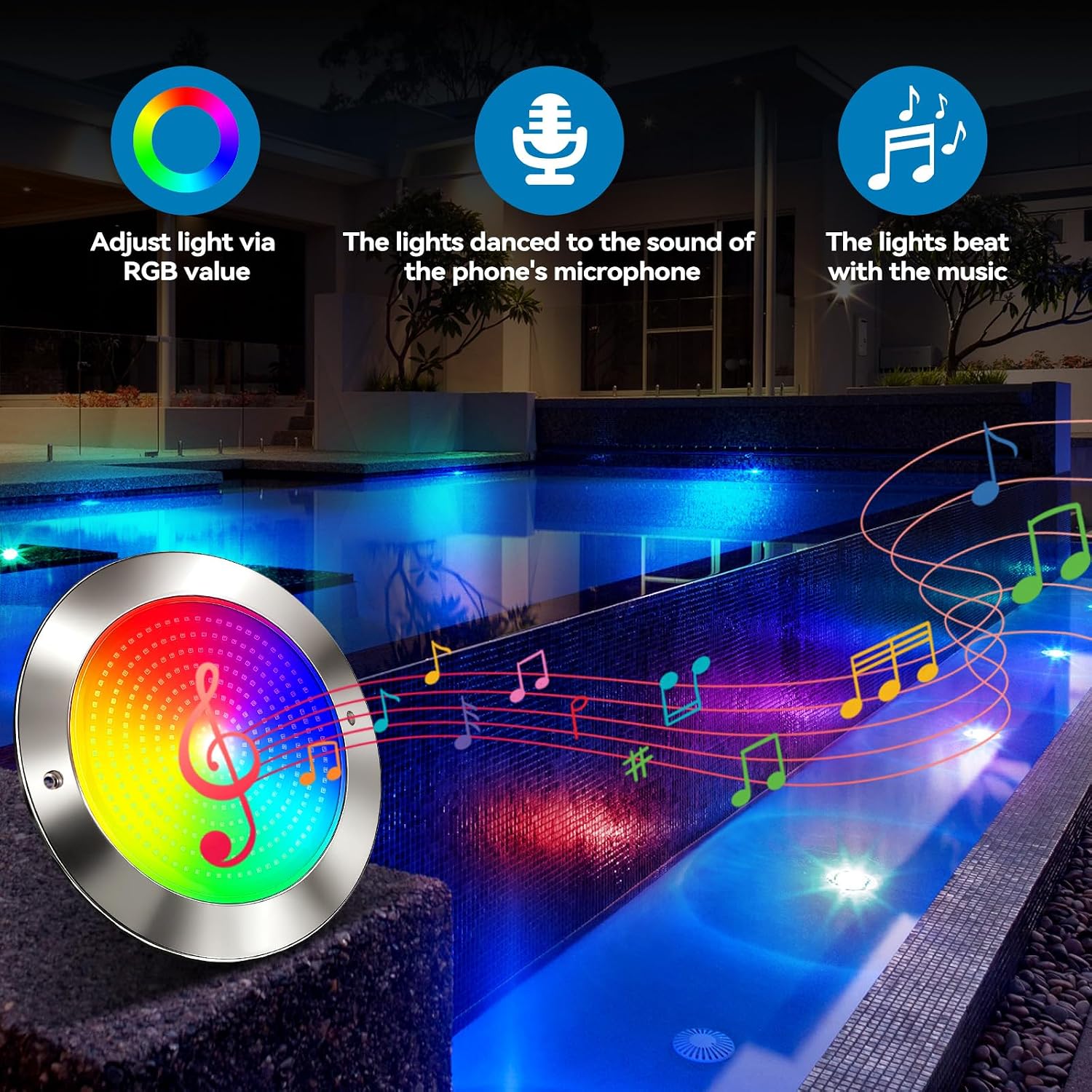 LED Pool Lights for Inground Pool with 3 Control Way (App/Remote/Manual Controller), 54W 10 Inch Color Changing