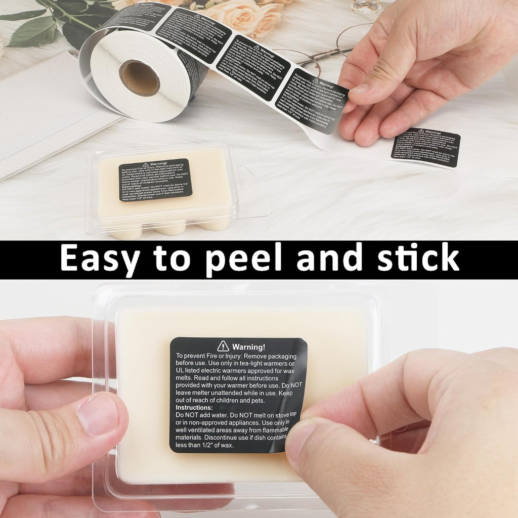 600pcs Black Wax Melt Warning Labels,Wax Melt Warning Stickers for Clamshell, 1.8 x 1.5 inches.