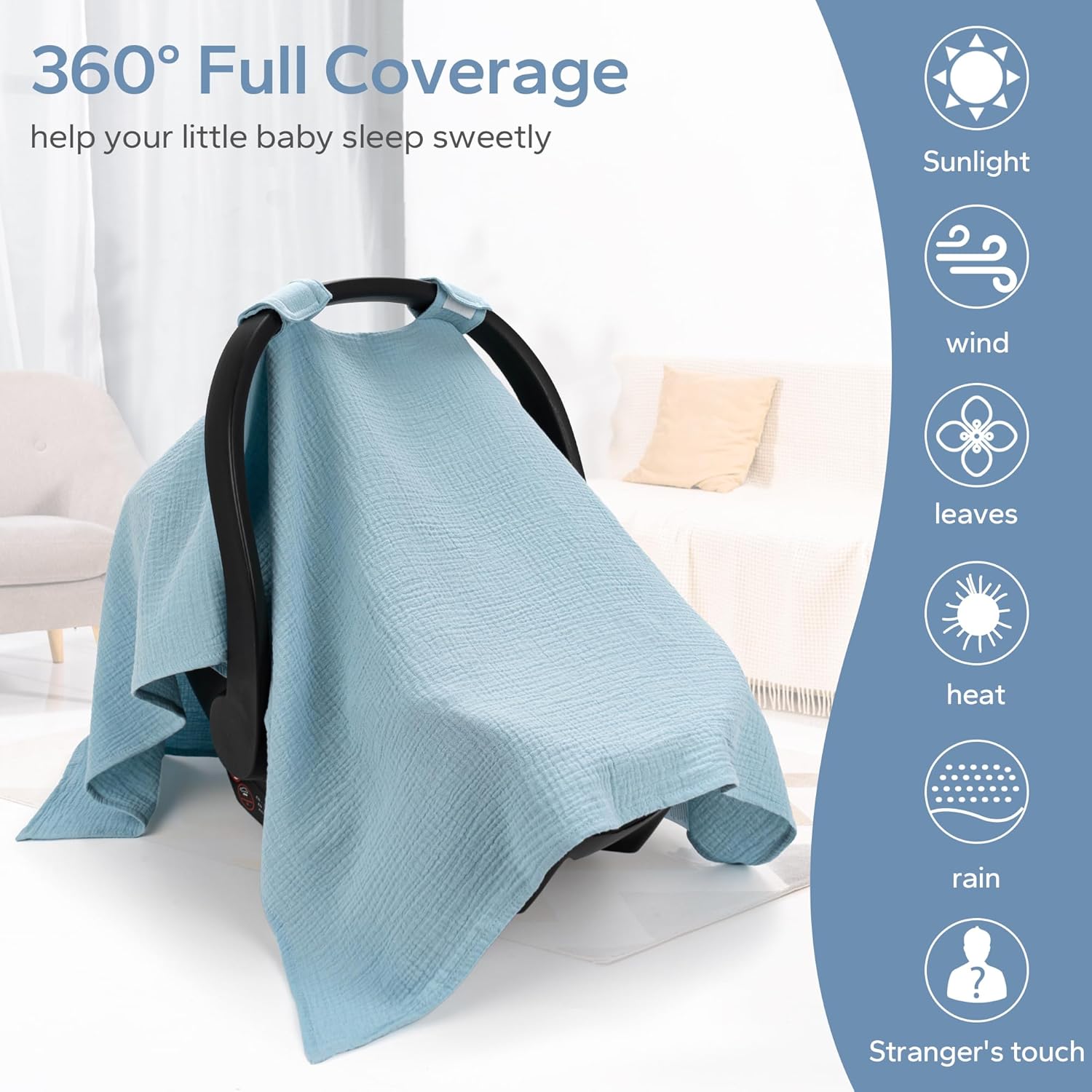 100% Muslin Cotton Car Seat Cover Baby, Universal Carseat Covers, Breathable Baby Car Seat Canopy for Boys Girls
