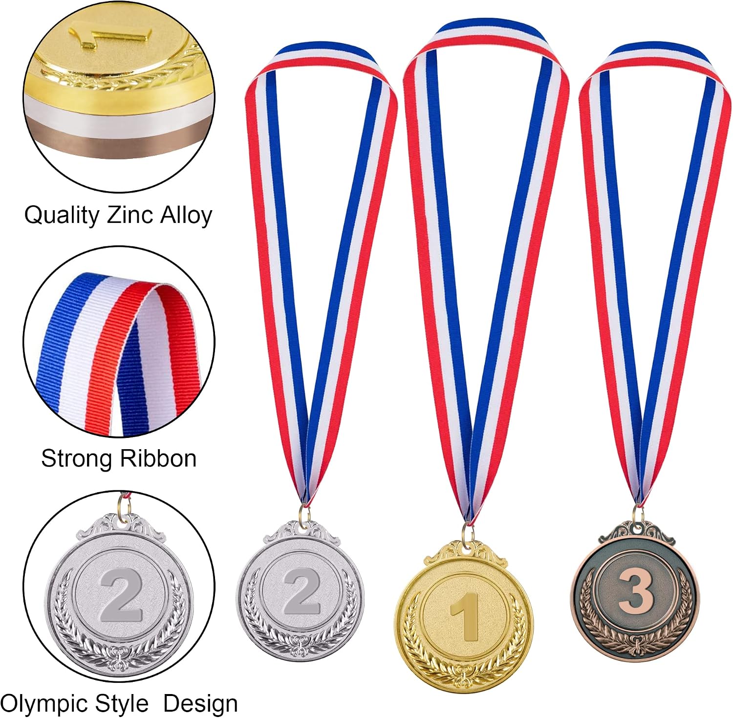 12/24/48/96 Pieces Gold Silver Bronze Award Medals, Olympic Style Winner Medals Gold Silver Bronze Prizes for Sports