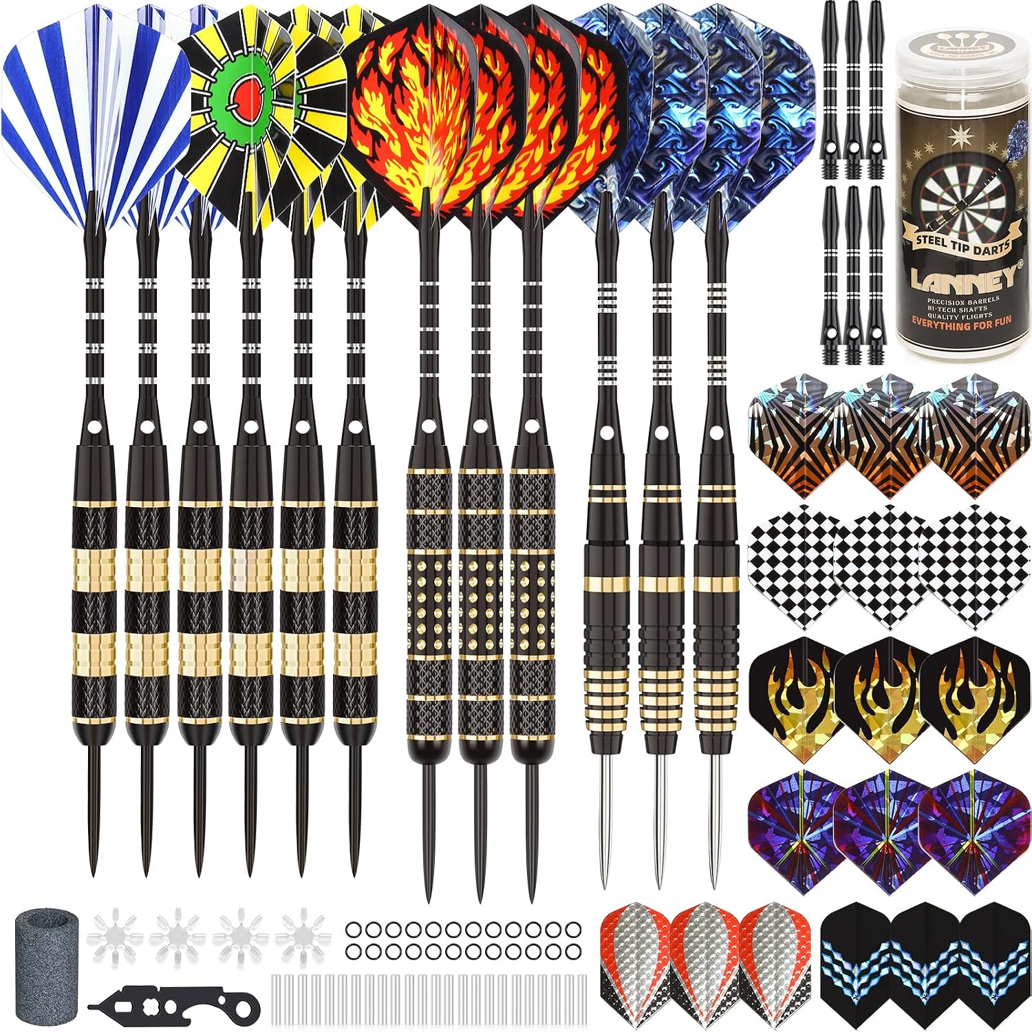 Darts Metal Tip Set, Steel Tip Darts Set 20 Grams 24 Grams and 26 Grams Professional Darts for Dartboard with