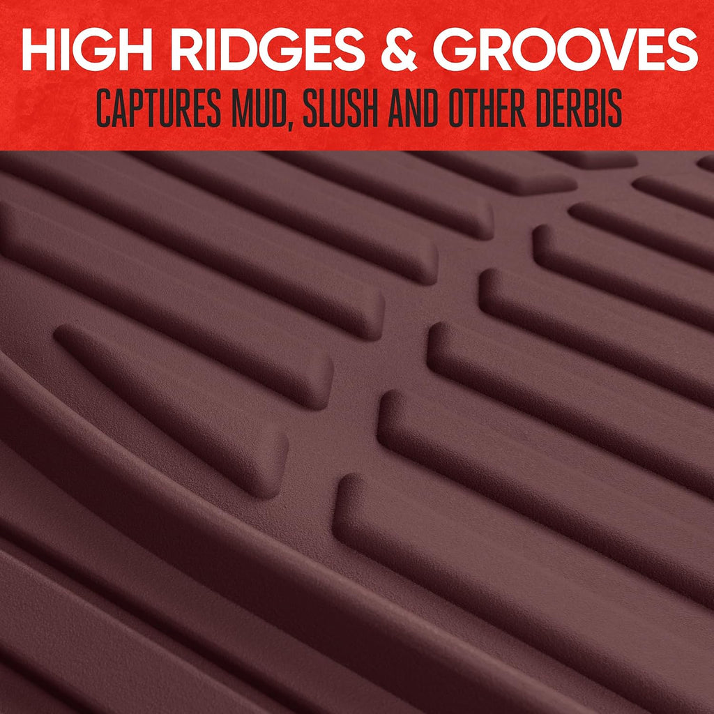 FlexTough Floor Mats for Cars, Burgundy Deep Dish All-Weather Car Mats, Waterproof Trim-To Fit Automotive Cars Trucks