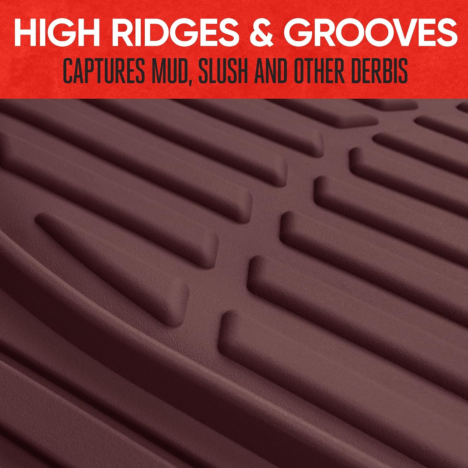 FlexTough Floor Mats for Cars, Burgundy Deep Dish All-Weather Car Mats, Waterproof Trim-To Fit Automotive Cars Trucks