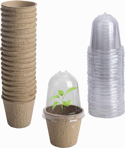 20pcs Biodegradable Plant Nursery Pots with Humidity Dome, 2.3" Seed Starter Pots for Seedlings, Vegetables
