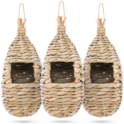 Humming Bird Houses for Outdoor Hanging, Natural Grass Bird Hut,Hand Woven Hummingbird Nest,Wren Finch Bird House for