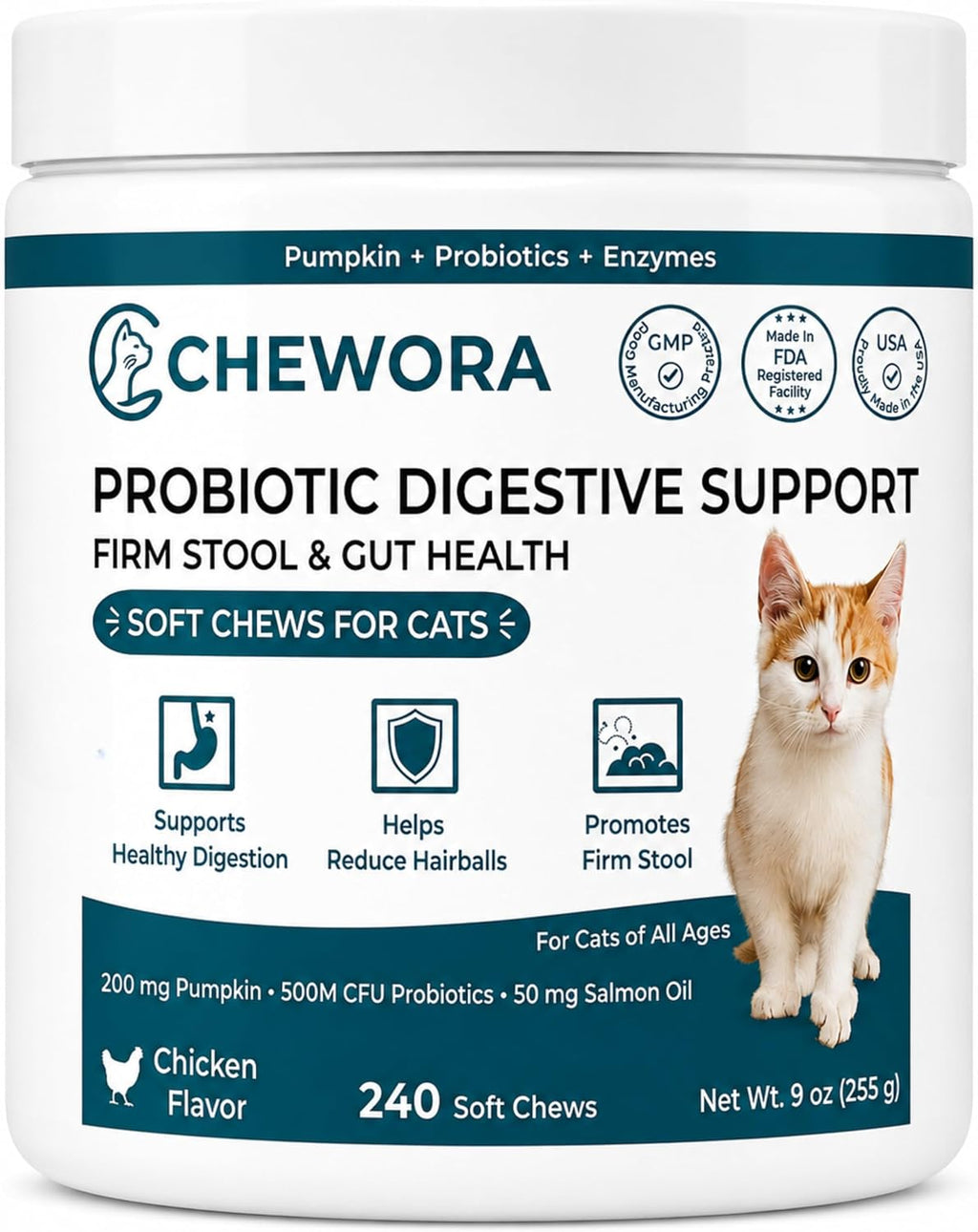 Probiotics for Cats – Digestive Support Chews, 240 Chews