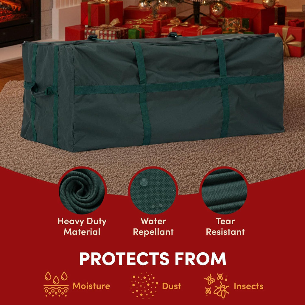 Heavy Duty Canvas Christmas Tree Storage Bag with Straps, fits up to 7.5 ft Tree, Green