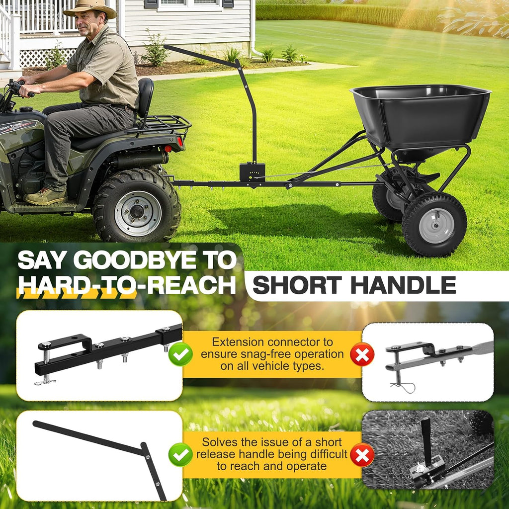 Tow Behind Broadcast Spreader, 130 LBS Capacity Lawn Fertilizer Spreader for Riding Mower, ATV, UTV & Tractor, 12 FT