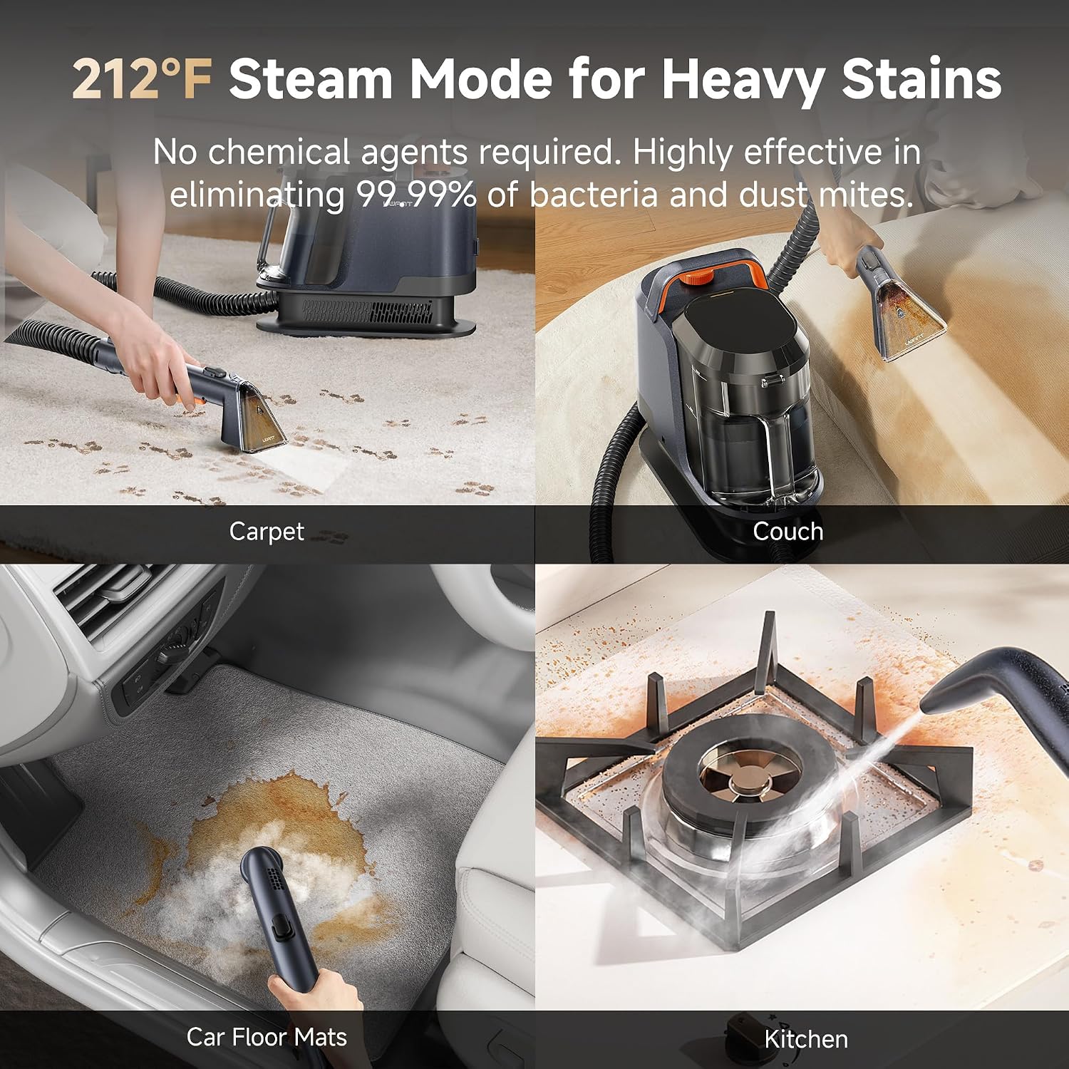 Carpet Cleaner Machine with Steam&Hot&Cold Water Models 18Kpa Powerful Suction Upholstery Cleaner Machine with Pet