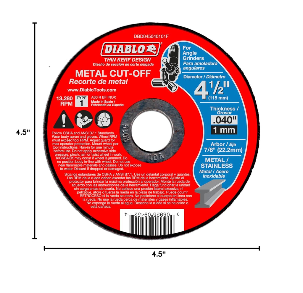 Diablo Metal Cut-Off Disc - 4-1/2" Diameter, 7/8" Arbor, 1 Hub Type