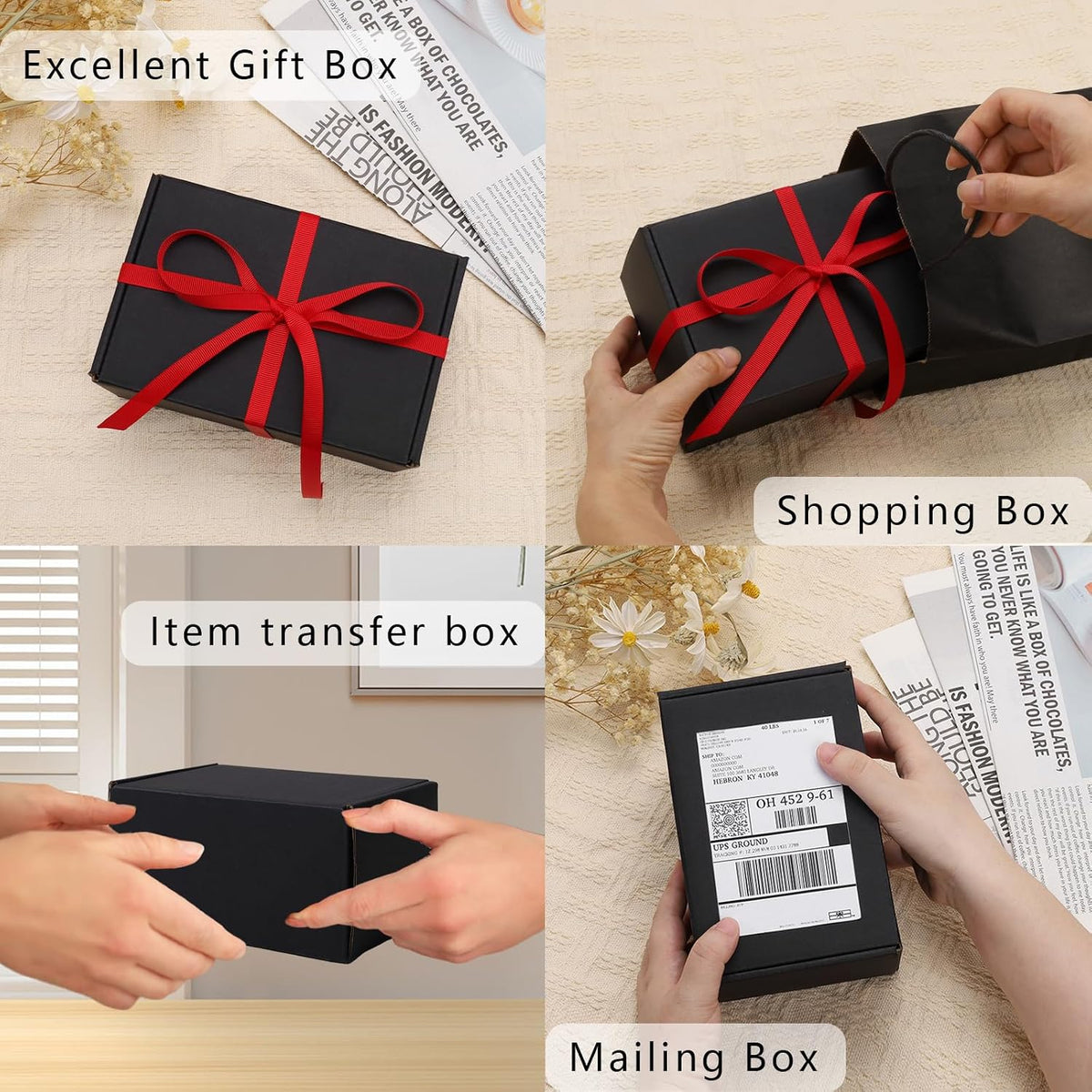 6x4x3" 50 Pack Corrugated Cardboard Boxes Small Shipping Box Black