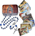 Rosary Beads Catholic Necklace Holy Soil Medal Cross Crucifix with Metal Box and 18pcs Prayer Cards