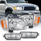 Headlight Assembly Compatible with 2001 2002 2003 2004 Toyota Tacoma Replacement Headlamp Chrome Housing Amber