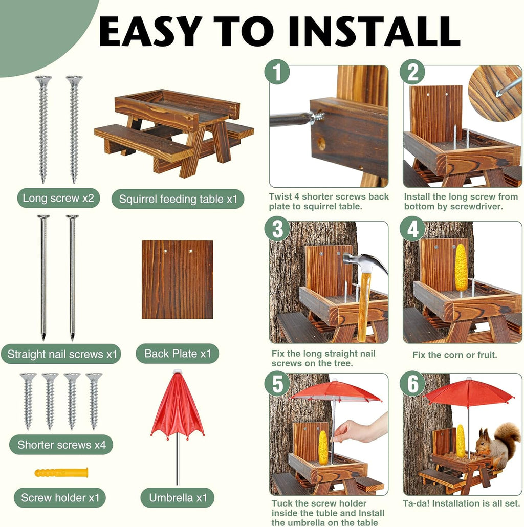 Squirrel Feeder with Umbrella Squirrel Table Feeder with Sturdy Squirrel Feeder with Corn Cob and Peanut Tray Holder