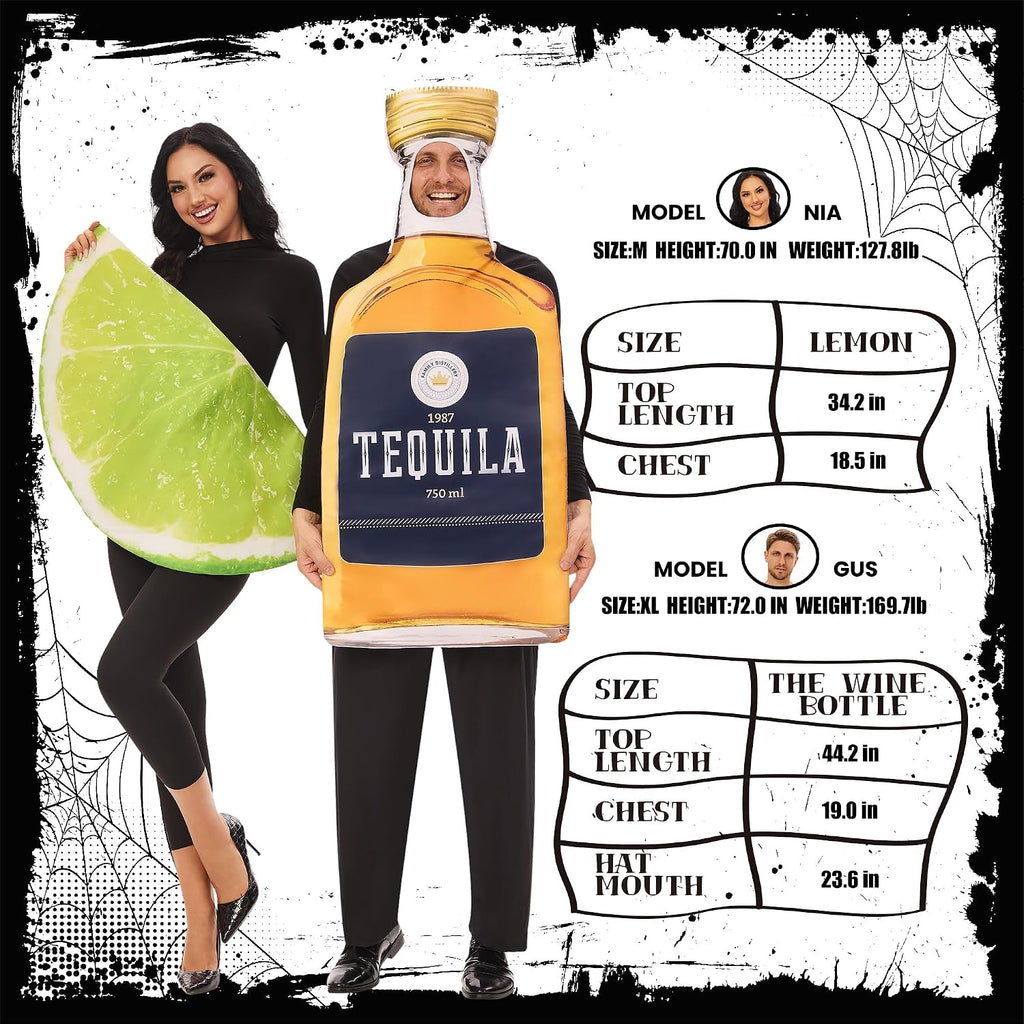 Tequila and Lime Couples Costume 2 Pcs Halloween couple costumes | Funny Margarita Costume Tequila Bottle & Lime