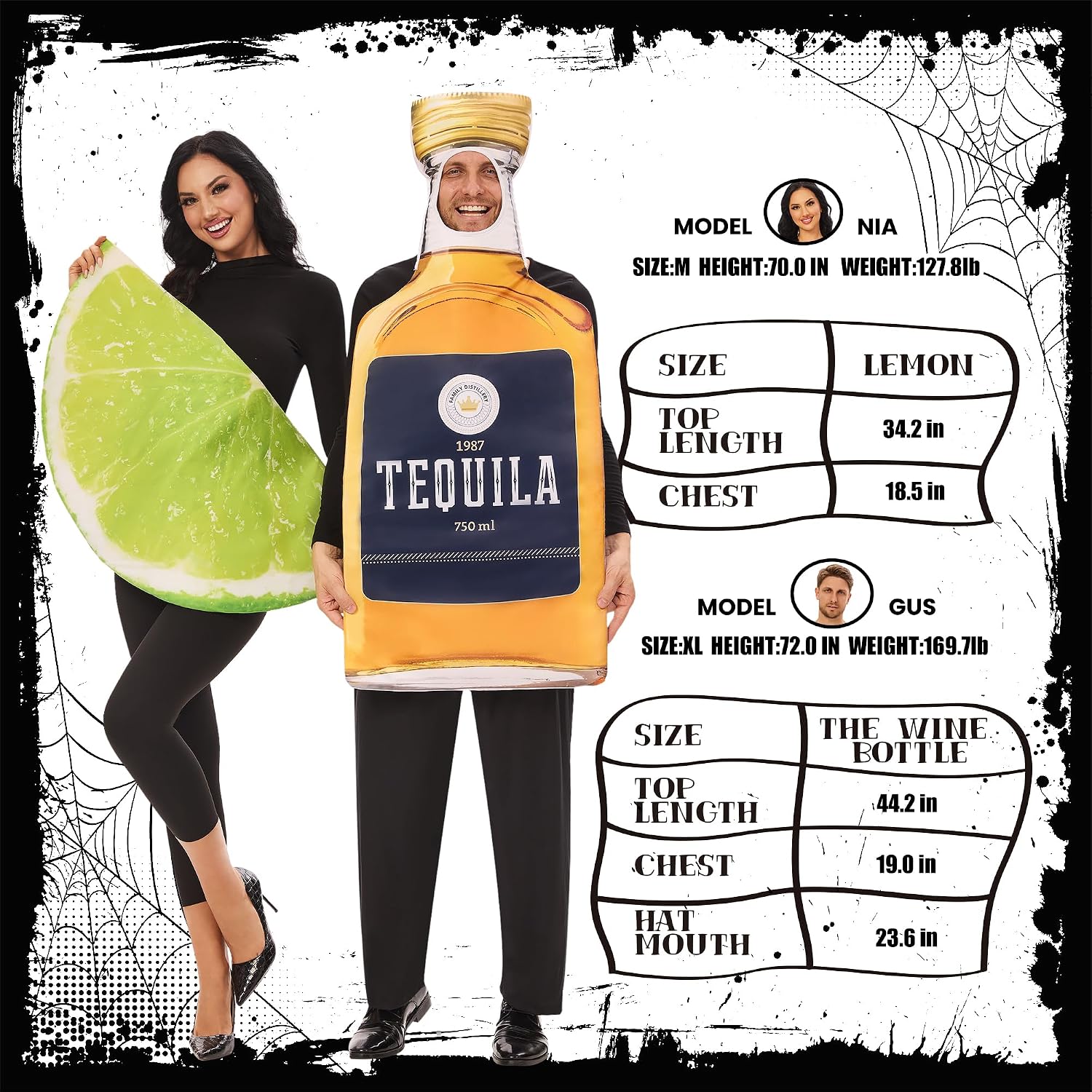 Tequila and Lime Couples Costume 2 Pcs Halloween couple costumes | Funny Margarita Costume Tequila Bottle & Lime
