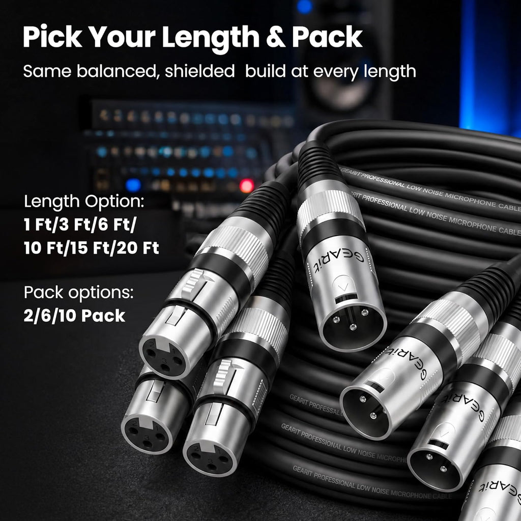 XLR Cables 100ft OFC, Microphone Cable XLR Male to Female, XLR Cable Low Noise Shielding, Copper Conductors for