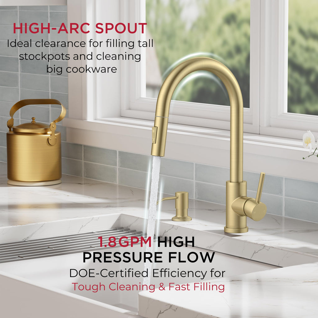 Kitchen Faucet, 2-Mode Pull Down Sprayer, Classic Brushed Gold